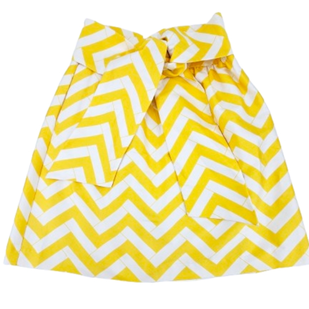 NWT Elizabeth McKay Yellow Chevron Bow Skirt Size 4 Preppy Chic